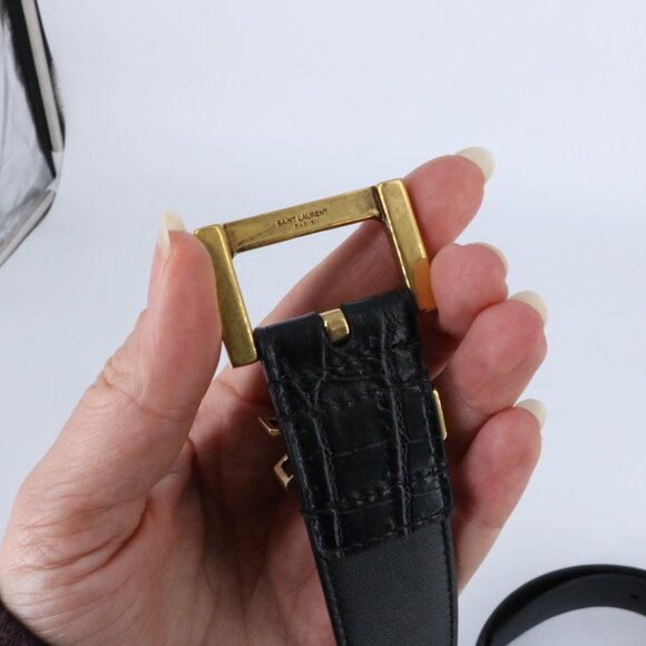 YSL 105 croc embossed classic logo Black Belt e917 main image 8